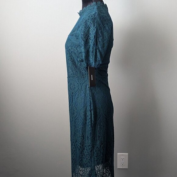 NWT Elegant Wedding Guest Lace Dress GreenShort Sleeve Dress -- Size M - Picture 5 of 12